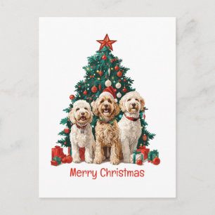Cartão Postal De Festividades Feliz Natal Cachorros Goldendoodle