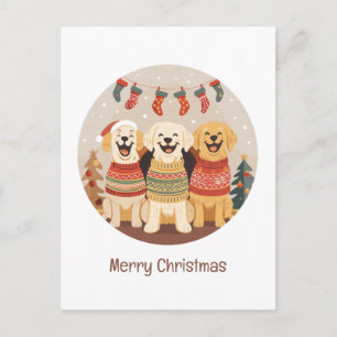 Cartão Postal De Festividades Feliz Natal Cães Labrador Retriever