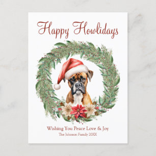 Cartão Postal De Festividades Feliz Natal Caixa Cachorrinho Boxer Adorável