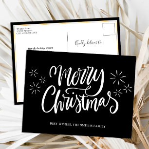 Cartão Postal De Festividades Feliz Natal - Caligrafia Negra Moderna Não Foto