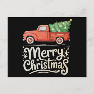 Cartão Postal De Festividades Feliz Natal Caminhão Vermelho Antigo Árvore Feriad