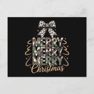 Cartão Postal De Festividades Feliz Natal Camo Leopardo Laço Vibe Natal Feriado