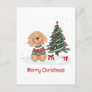 Cartão Postal De Festividades Feliz Natal Cão de Goldendoodle