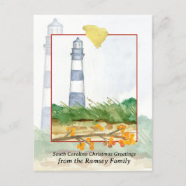 Cartão Postal De Festividades Feliz Natal Carolina do Sul Morris Lighthouse