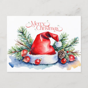 Cartão Postal De Festividades Feliz Natal Casaco de Papais noeis de Aquarelas, o