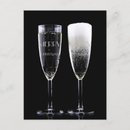 Cartão Postal De Festividades Feliz Natal Champanhe Branco Negro Flauta Cheias