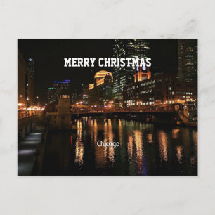 Cartão Postal De Festividades Feliz Natal - Chicago Skyline