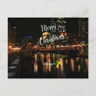 Cartão Postal De Festividades Feliz Natal - Chicago Skyline à Noite