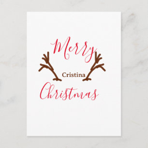 Cartão Postal De Festividades Feliz Natal chifre de rena marrom vermelho férias