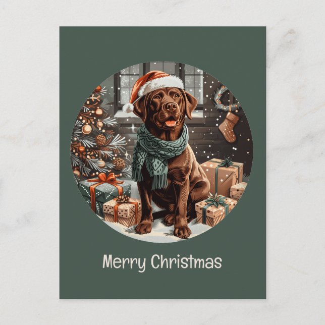 Cartão Postal De Festividades Feliz Natal Chocolate Labrador Cão de Retriever (Frente)