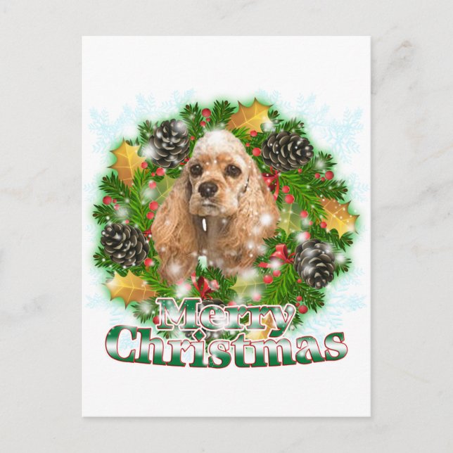 Cartão Postal De Festividades Feliz Natal Cocker Spaniel (Frente)