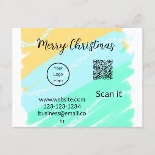 Cartão Postal De Festividades Feliz Natal Código QR comercial amarelo verde
