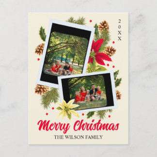 Cartão Postal De Festividades Feliz Natal Colagem de Fotos da Família Flor Verme