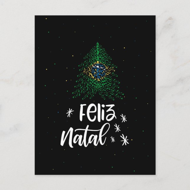 Cartão Postal De Festividades Feliz Natal com bandeira de Brasil (Frente)
