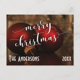 Cartão Postal De Festividades Feliz Natal com Bolas de Vidro Vermelho, Personali