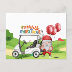 Cartão Postal De Festividades Feliz Natal com carrinho de saco de golfe para gol
