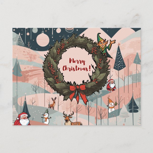 Cartão Postal De Festividades Feliz Natal com Fosse Festiva (Frente)