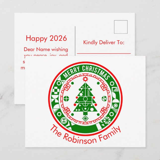 Cartão Postal De Festividades Feliz Natal com o nome da família (Frente/Verso)