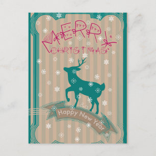 Cartão Postal De Festividades Feliz Natal com Saudação de Férias Vintage
