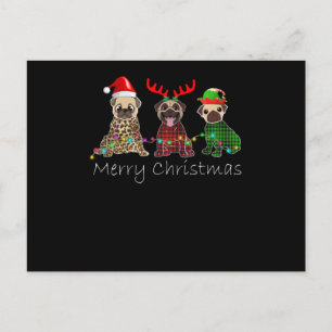 Cartão Postal De Festividades Feliz Natal com três cães pug