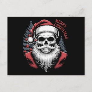 Cartão Postal De Festividades Feliz Natal Crânio Chapéu do Papai Noel Barba Góti