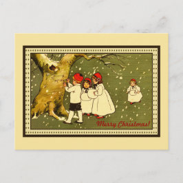 Cartão Postal De Festividades Feliz Natal, crianças bonitas na neve