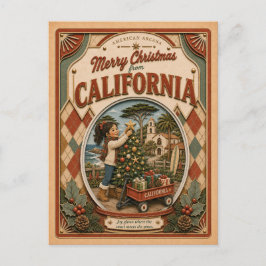 Cartão Postal De Festividades Feliz Natal da Califórnia Globo de Neve Vintage