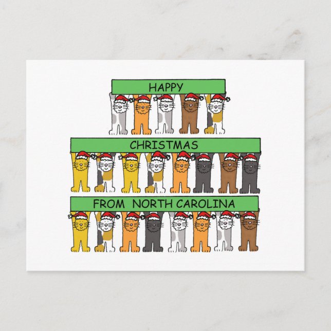 Cartão Postal De Festividades Feliz Natal da Carolina do Norte, Gatos. (Frente)