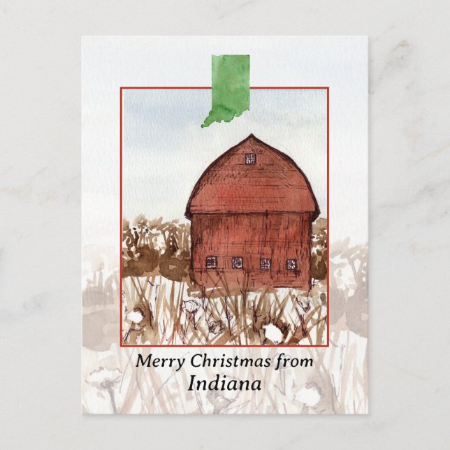Cartão Postal De Festividades Feliz Natal da Fazenda de Indiana Barn Winter (Frente)