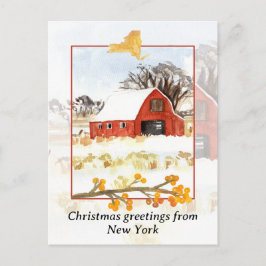 Cartão Postal De Festividades Feliz Natal da Fazenda de Nova York Red Winter Sno