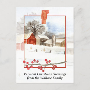 Cartão Postal De Festividades Feliz Natal da Fazenda de Vermont Personalizada
