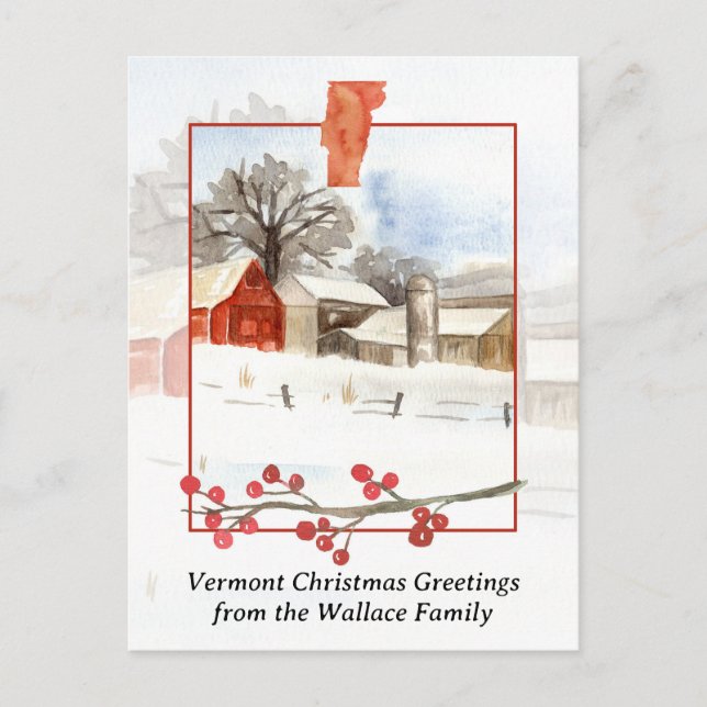 Cartão Postal De Festividades Feliz Natal da Fazenda de Vermont Personalizada (Frente)