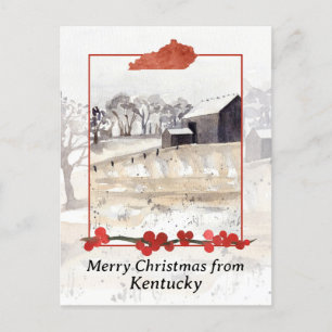 Cartão Postal De Festividades Feliz Natal da Fazenda do Kentucky Winter Snow