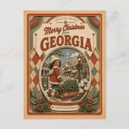 Cartão Postal De Festividades Feliz Natal da Geórgia Globo de Neve Antigo