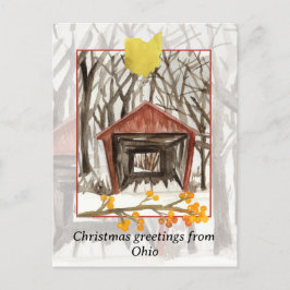 Cartão Postal De Festividades Feliz Natal da ponte coberta de Ohio Winter