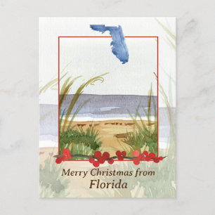 Cartão Postal De Festividades Feliz Natal da praia de inverno da Flórida