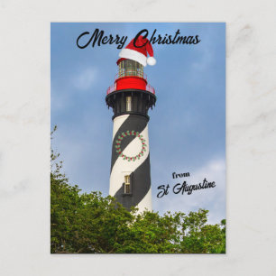 Cartão Postal De Festividades Feliz Natal da Rua Augustine FL Lighthouse