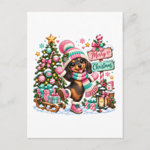 Cartão Postal De Festividades Feliz Natal Dachshund