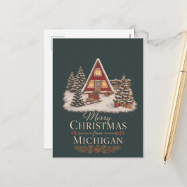Cartão Postal De Festividades Feliz Natal de Cabana Aconchegante de Michigan