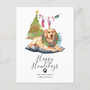 Cartão Postal De Festividades Feliz Natal de Cachorro Amarelo