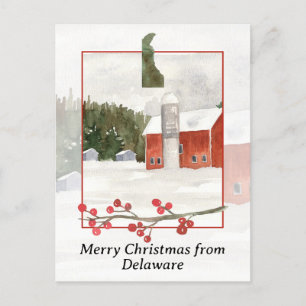Cartão Postal De Festividades Feliz Natal de Delaware Fazenda Red Barn Silo