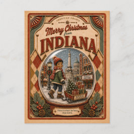 Cartão Postal De Festividades Feliz Natal de Indiana Globo de Neve Vintage