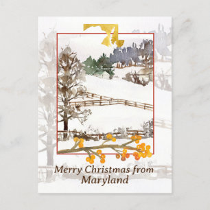Cartão Postal De Festividades Feliz Natal de Maryland Farm Winter Trees