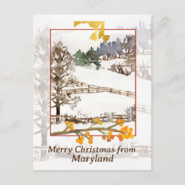 Cartão Postal De Festividades Feliz Natal de Maryland Farm Winter Trees