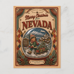 Cartão Postal De Festividades Feliz Natal de Nevada Globo de Neve Antigo