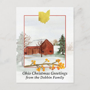 Cartão Postal De Festividades Feliz Natal de Ohio Red Barn Personalizado