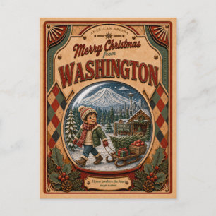 Cartão Postal De Festividades Feliz Natal de Washington Globo de Neve Antigo