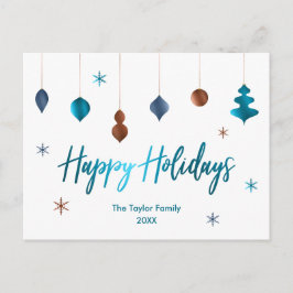 Cartão Postal De Festividades Feliz Natal Decoração Azul Turquesa Cobre Marinho