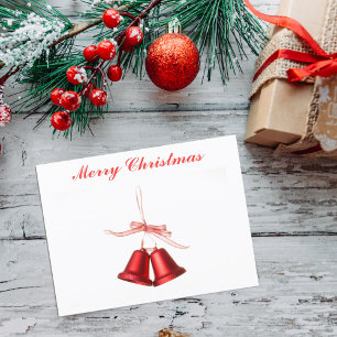 Cartão Postal De Festividades Feliz Natal, decoração de Red Bell com texto