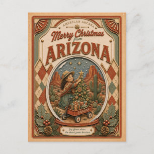 Cartão Postal De Festividades Feliz Natal do Arizona Globo de Neve Antigo